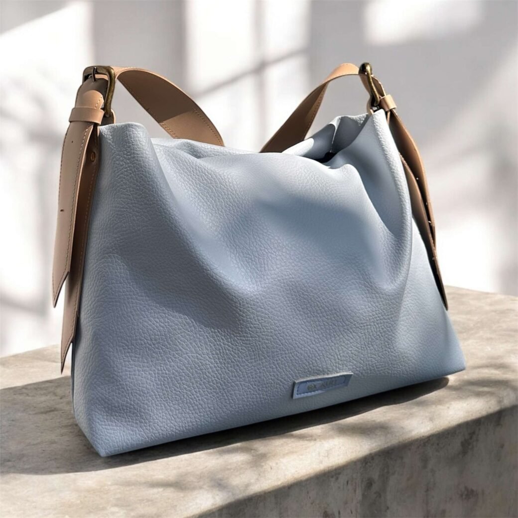 Blue Beige Belted Bag